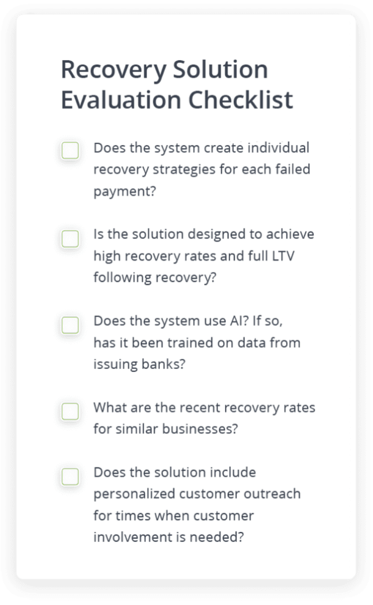 Recovery Solution Evaluation Checklist